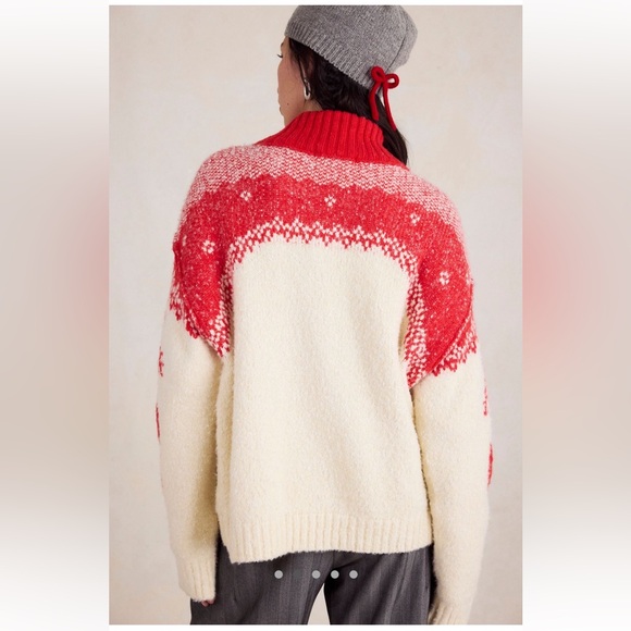 Free People NWT Mythical Knit Sweater Size Large in Vanilla Scarlet Combo - Picture 3 of 14